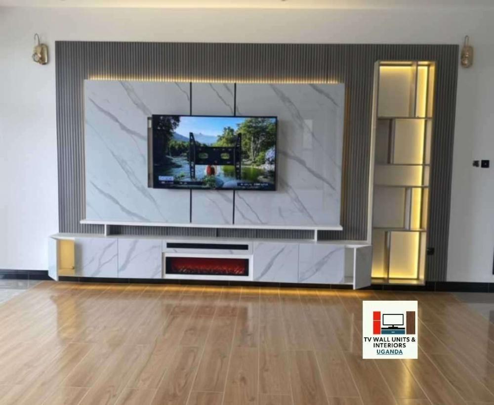 Modern Luxury TV Wall Units Ideas Customised with Fireplace and Shelves - Image 2