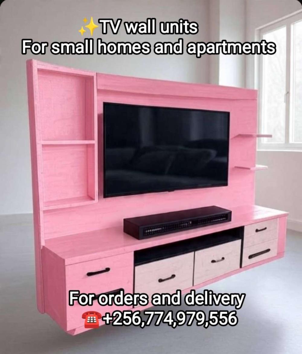 TV Wall Unit For Homes or Apartments Pink and Black - Image 1